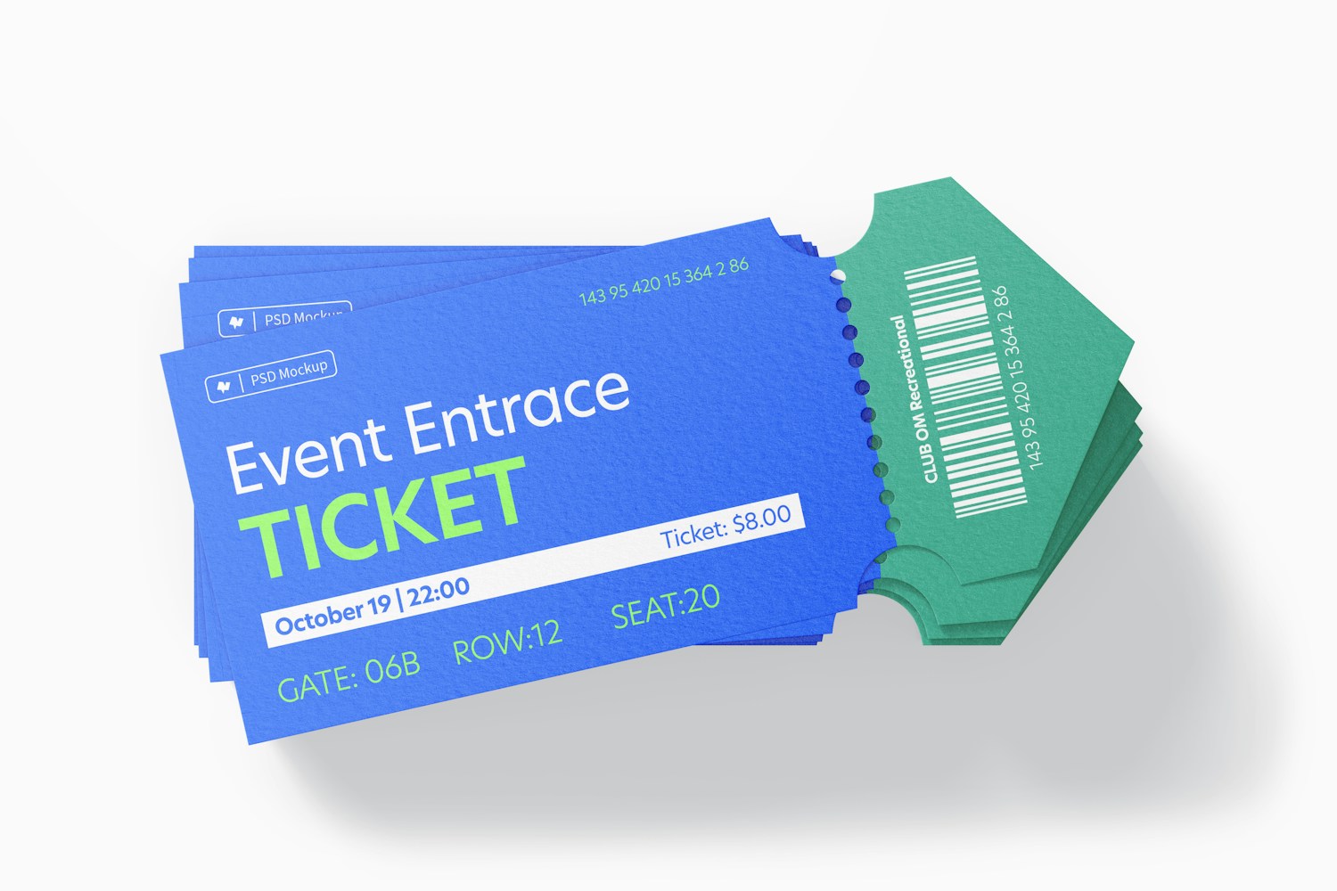 Event Entrance Ticket Mockup, Stacked