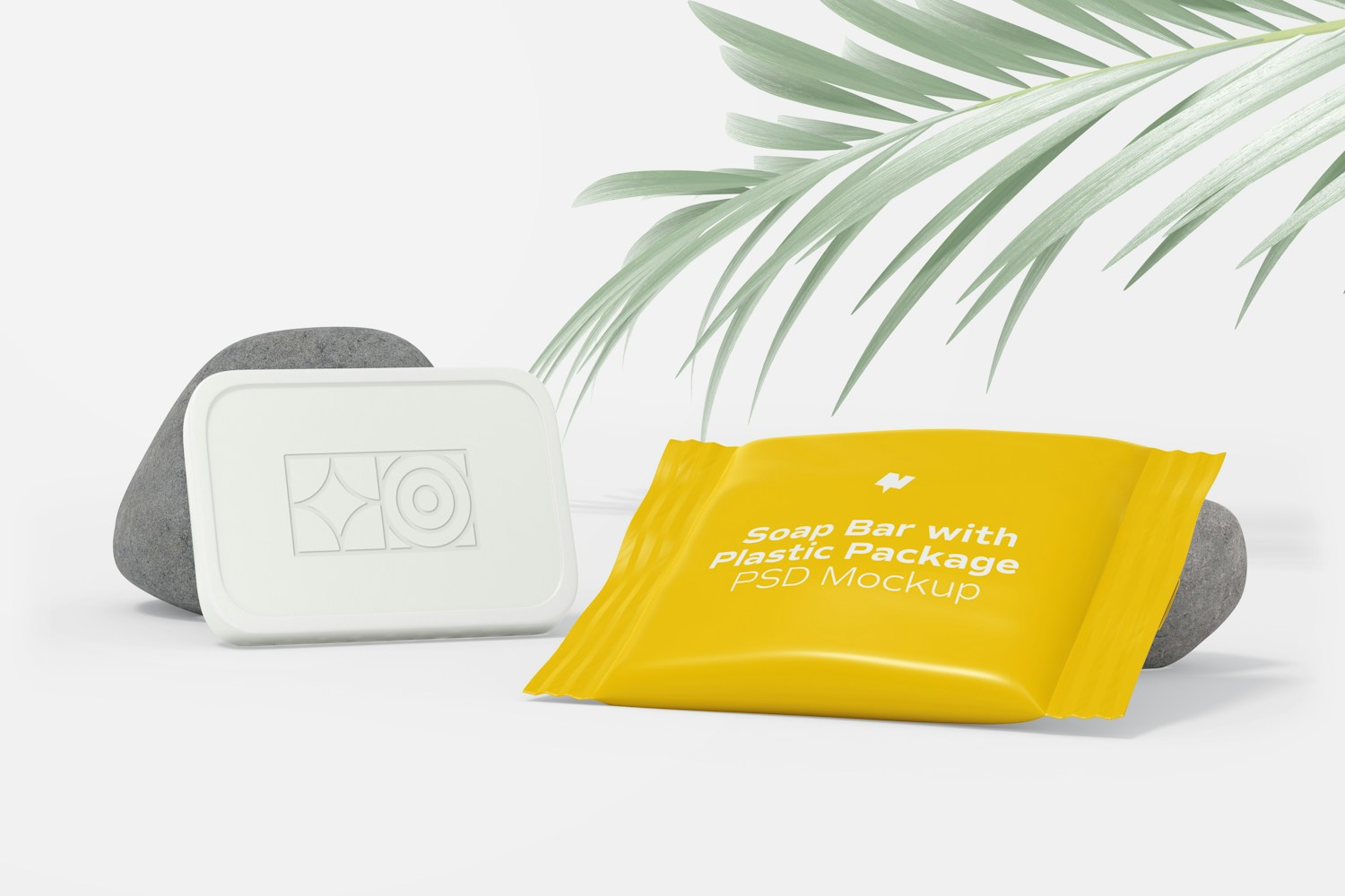 Soap Bar with Plastic Package Mockup, Perspective View