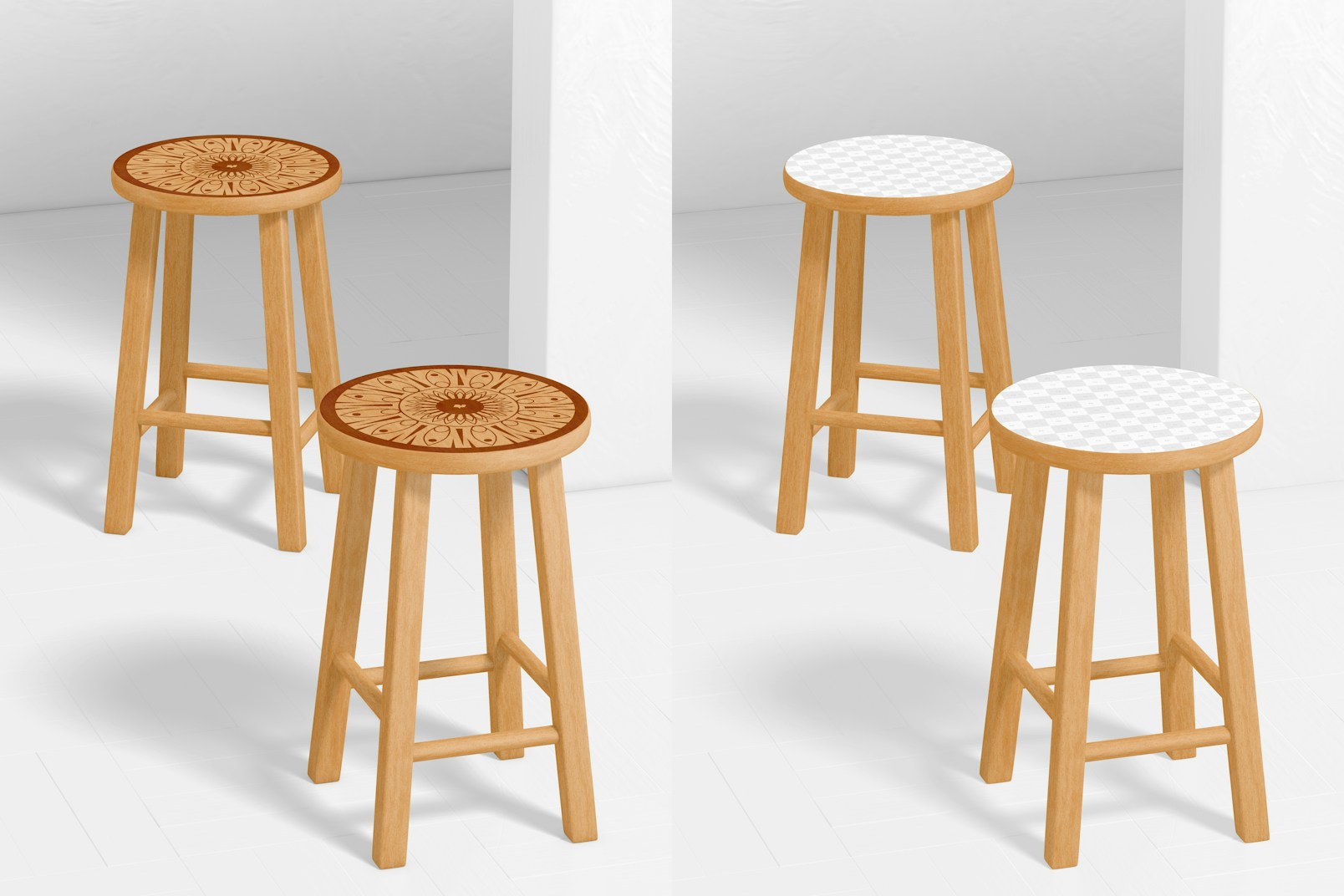 Round Wooden Stool Mockup, Perspective 02