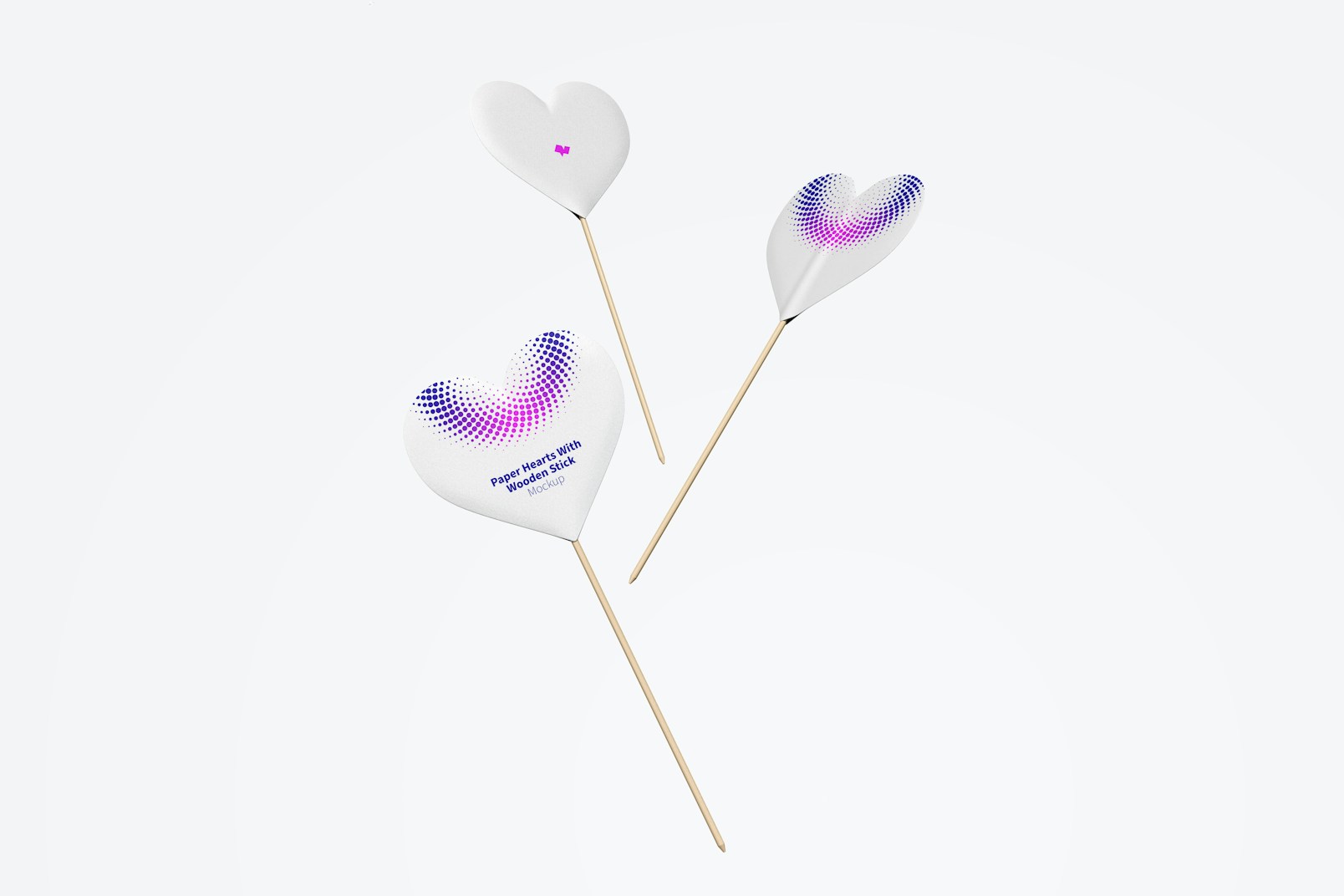 Paper Hearts With Wooden Stick Set Mockup, Falling
