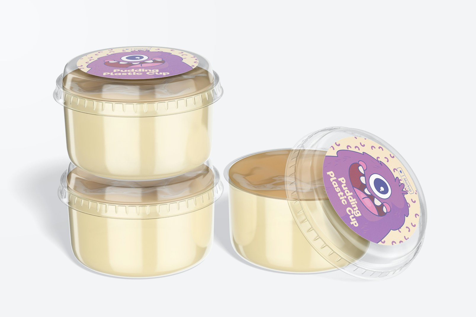 Pudding Plastic Cups Mockup, Stacked