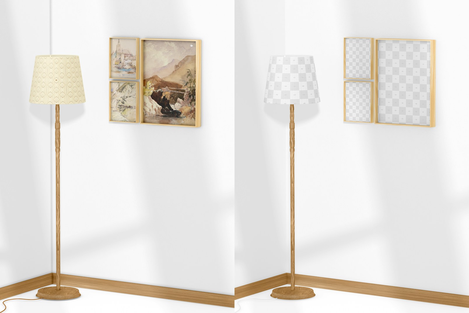 Frame Set with Floor Lamp Mockup, Left View