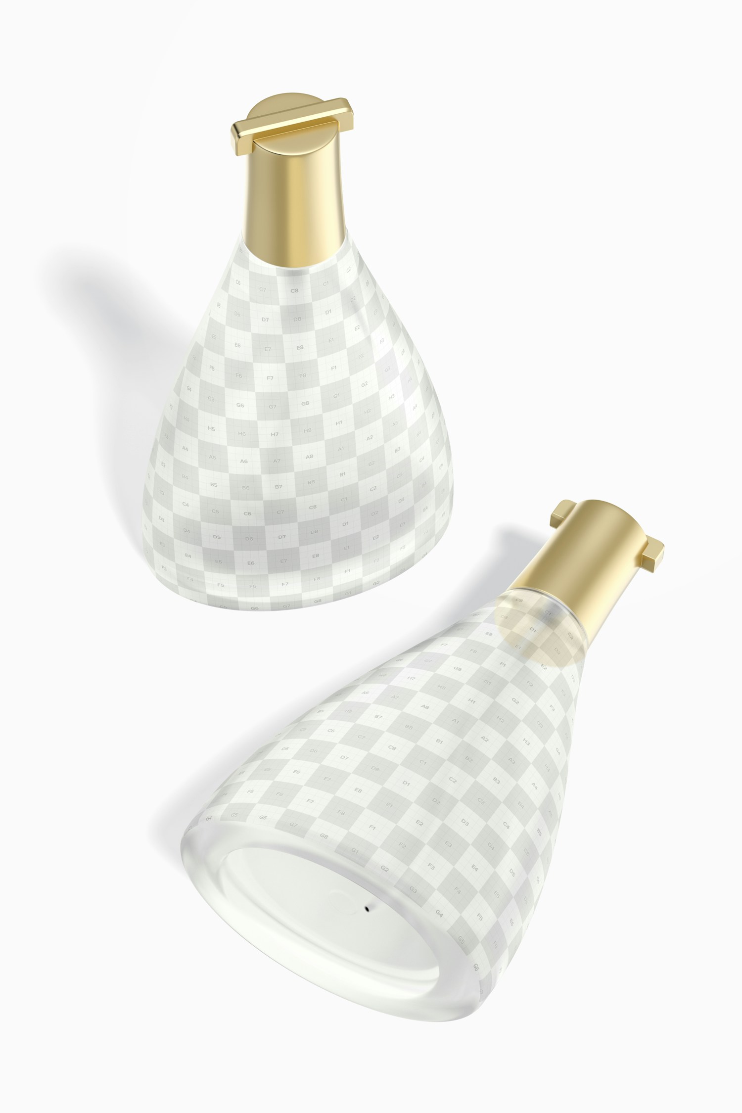 Triangular Luxury Perfume Bottles Mockup, Standing and Dropped