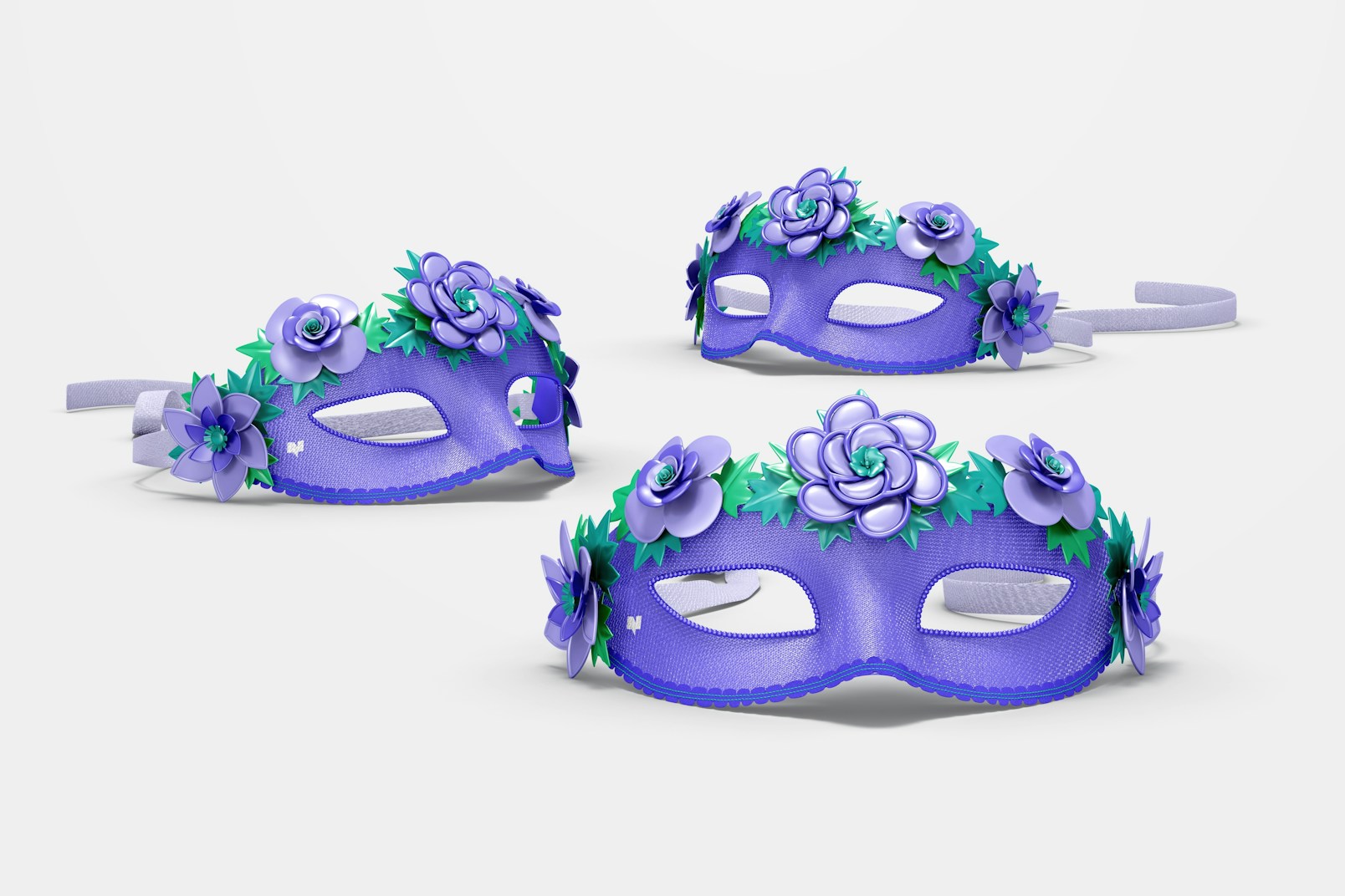 Floral Venetian Half-Face Masks Mockup, Front View