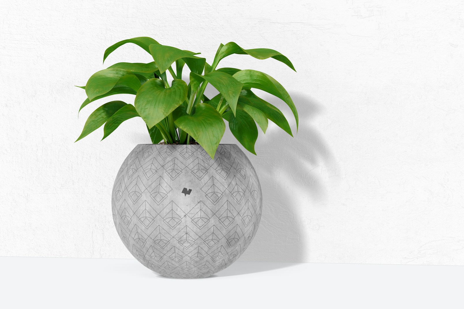 Large Round Cement Planter Mockup, Left View