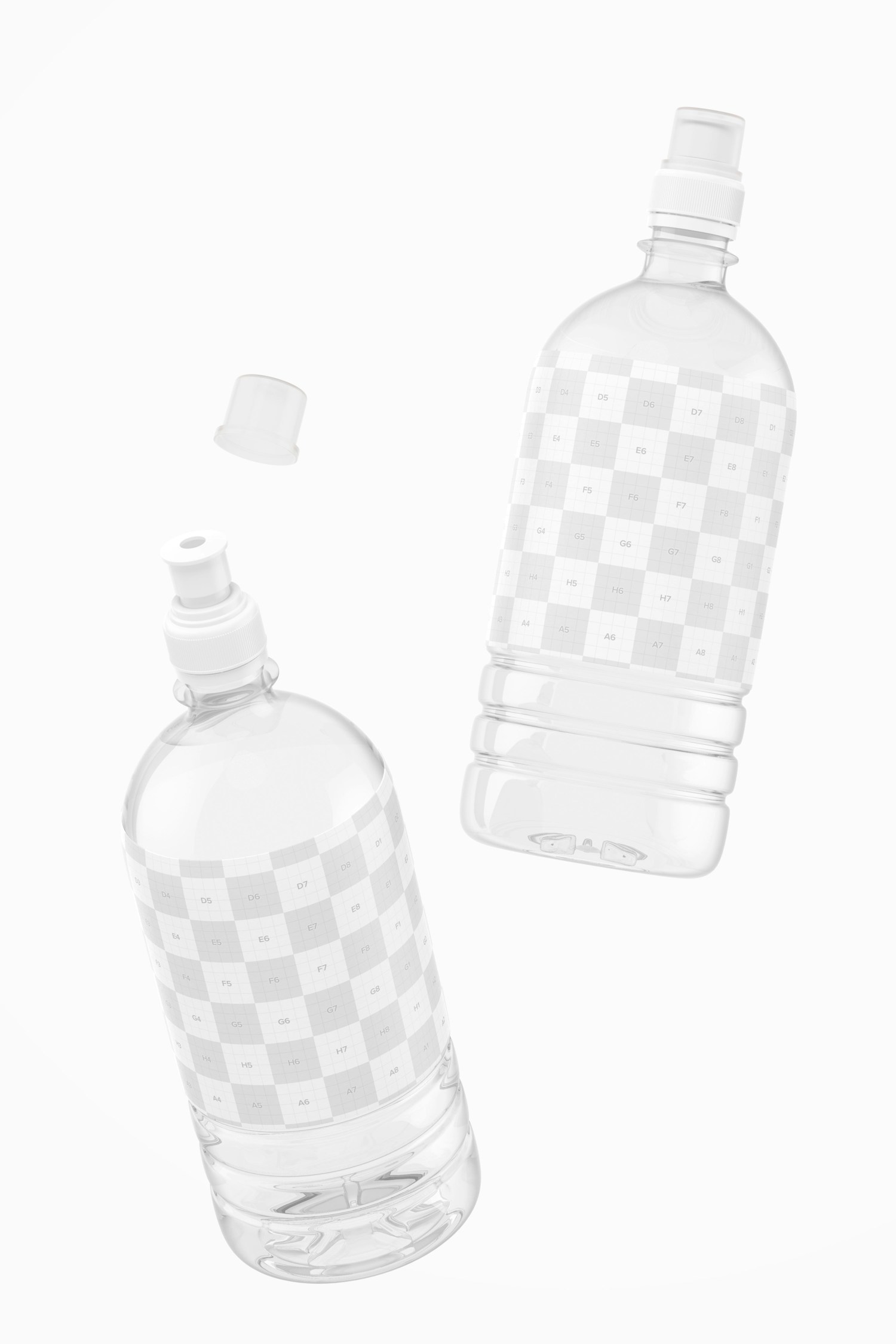 Water Bottles with Sport Cap Mockup, Floating