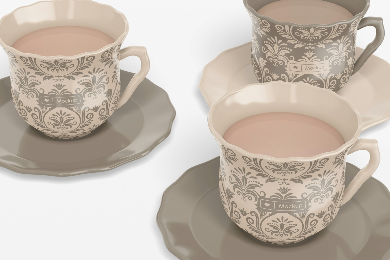 Ceramic Tea Mug and Plate Mockup, Perspective View
