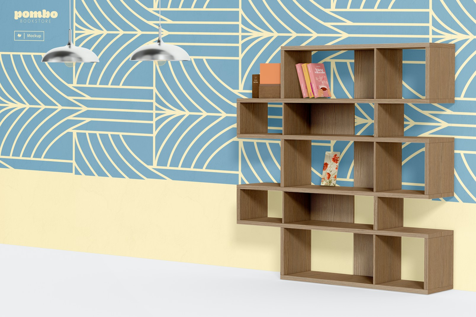 Modern Bookstore Wall Mockup with Bookcase