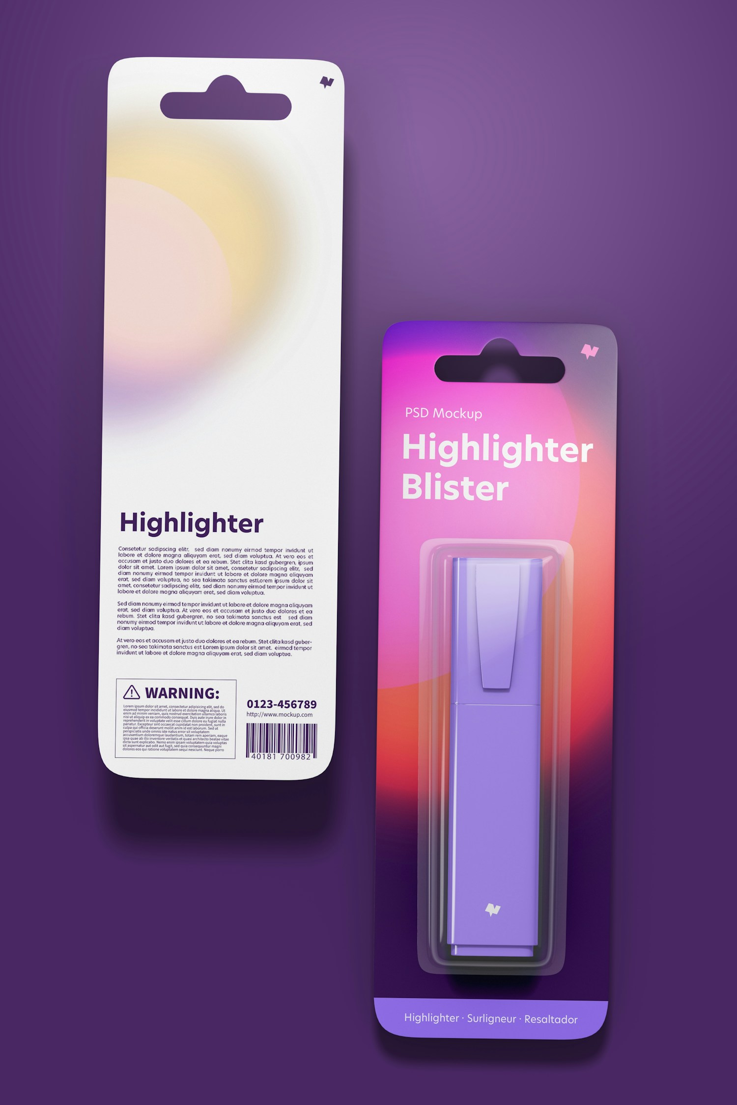 Highlighters Blisters Mockup, Front and Back View