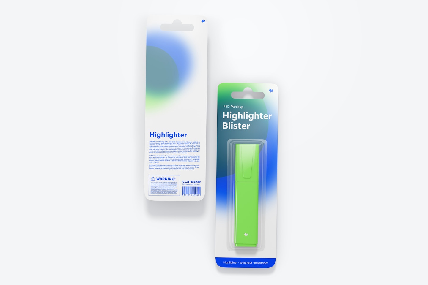Highlighters Blisters Mockup, Front and Back View