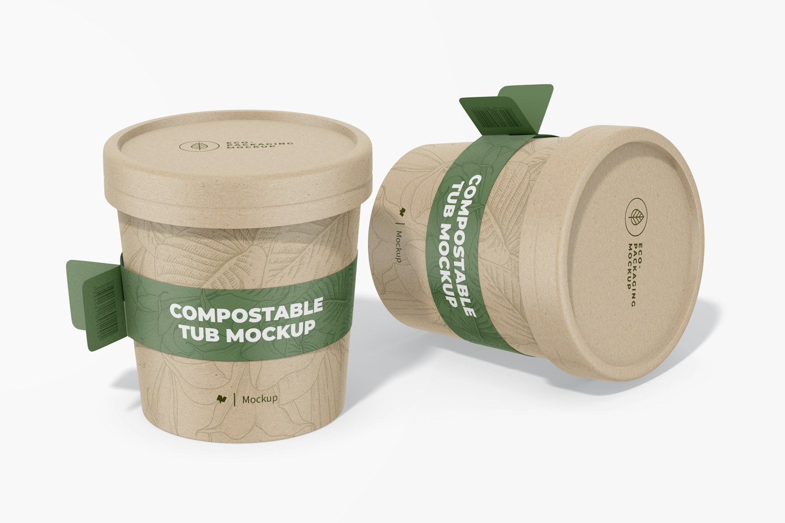 Compostable Tubs with Label Mockup, Standing and Dropped