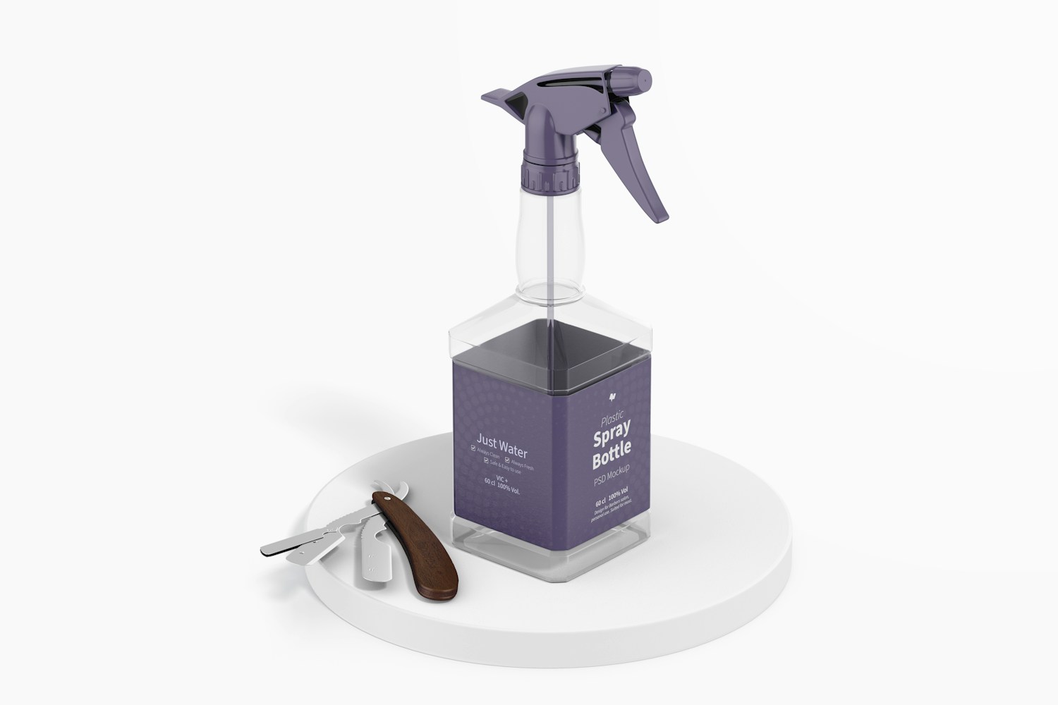 Plastic Spray Bottle with Barber Razor Mockup