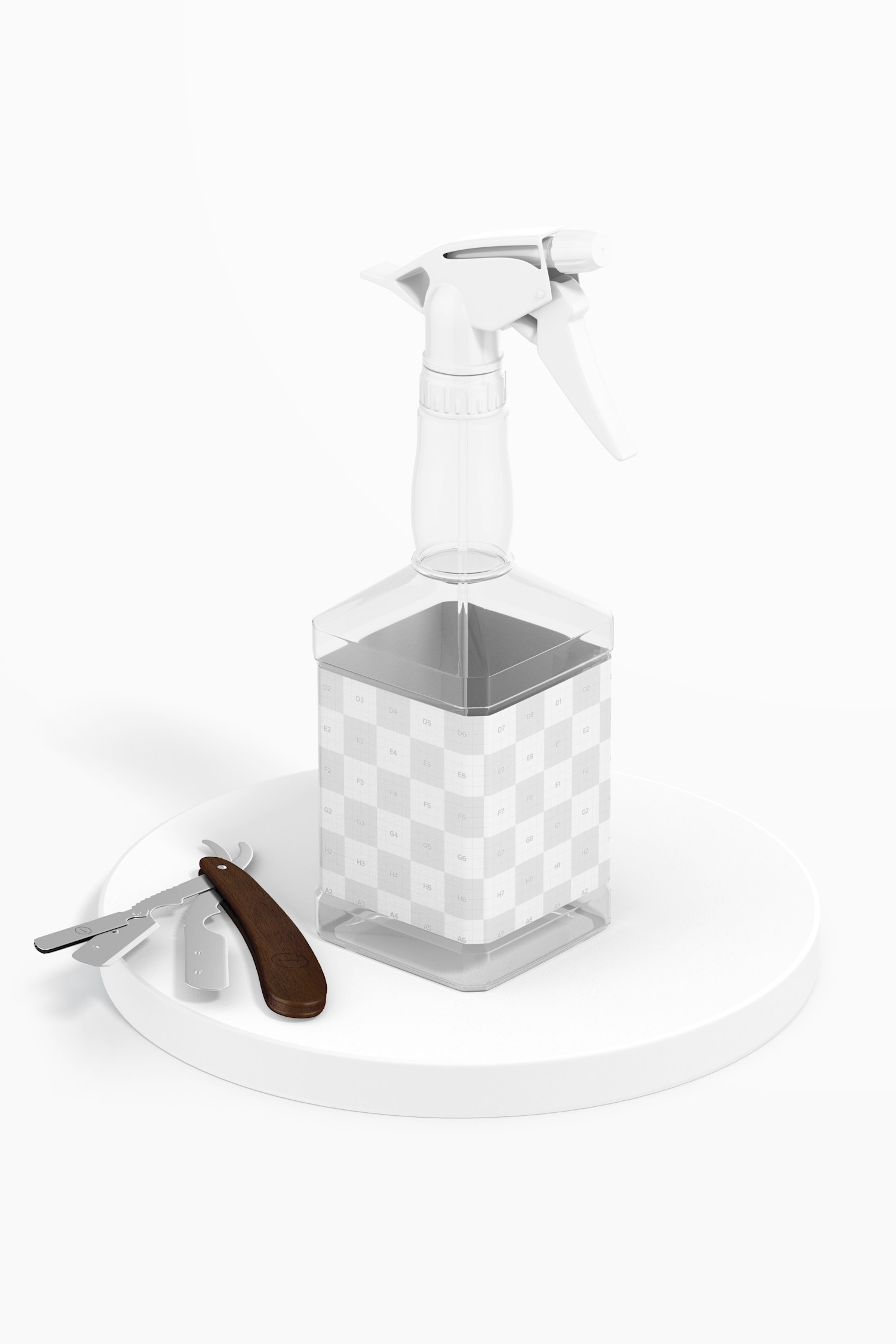 Plastic Spray Bottle with Barber Razor Mockup Plastic Spray Bottle with Barber Razor Mockup