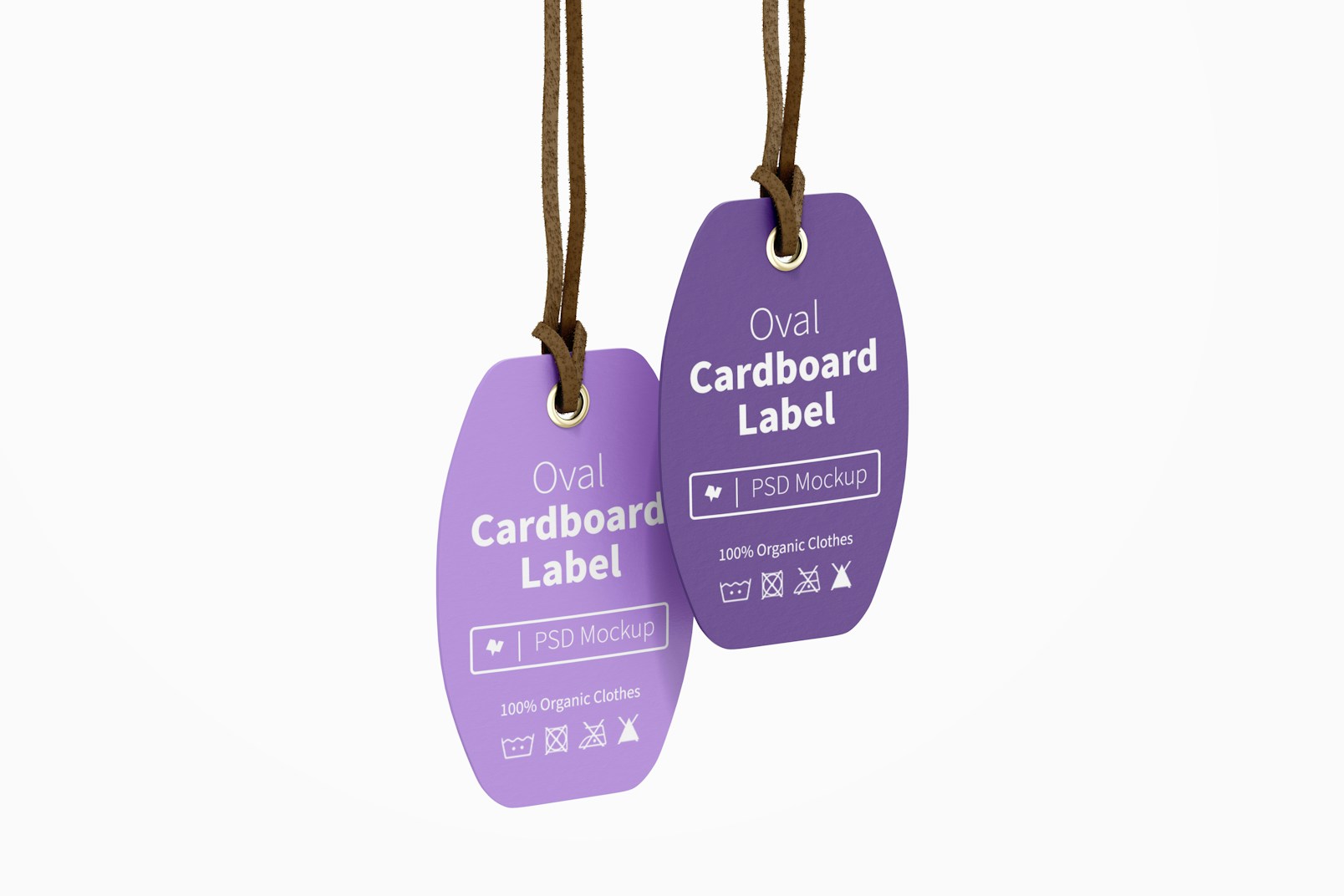 Oval Cardboard Labels with Leather Rope Mockup, Hanging