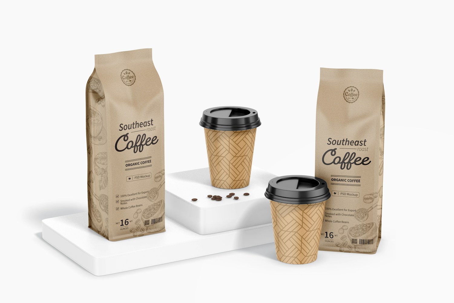 Kraft Paper Coffee Bags Mockup Kraft Paper Coffee Bags Mockup