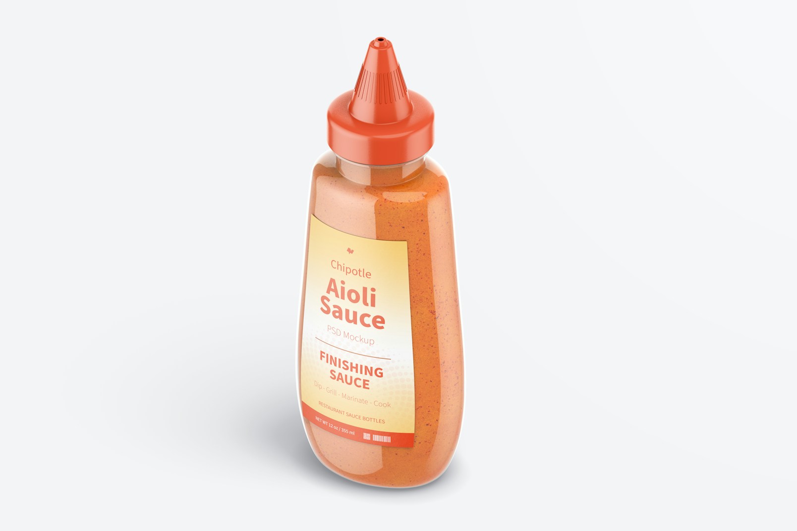 12 oz Chipotle Aioli Sauce Bottle Mockup, Isometric Left View