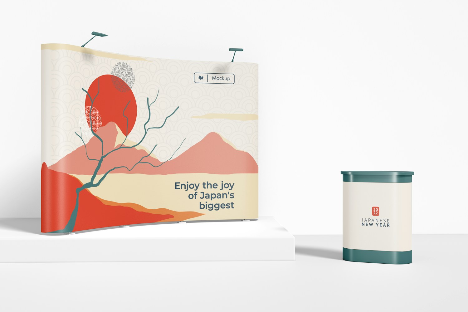Curved Pop Up Display Mockup, Perspective