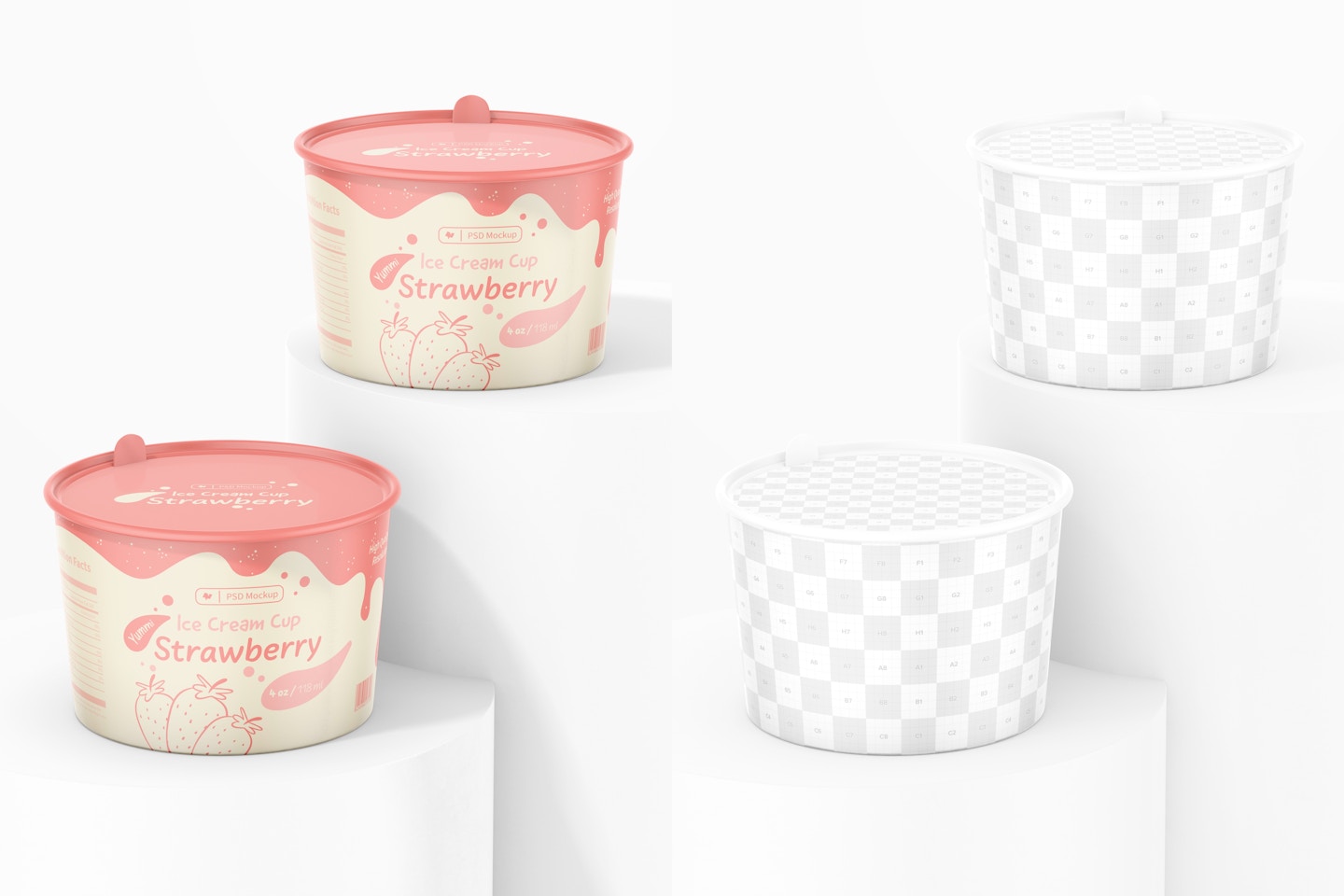 4 oz Cardboard Ice Cream Cup Mockup, on Podiums