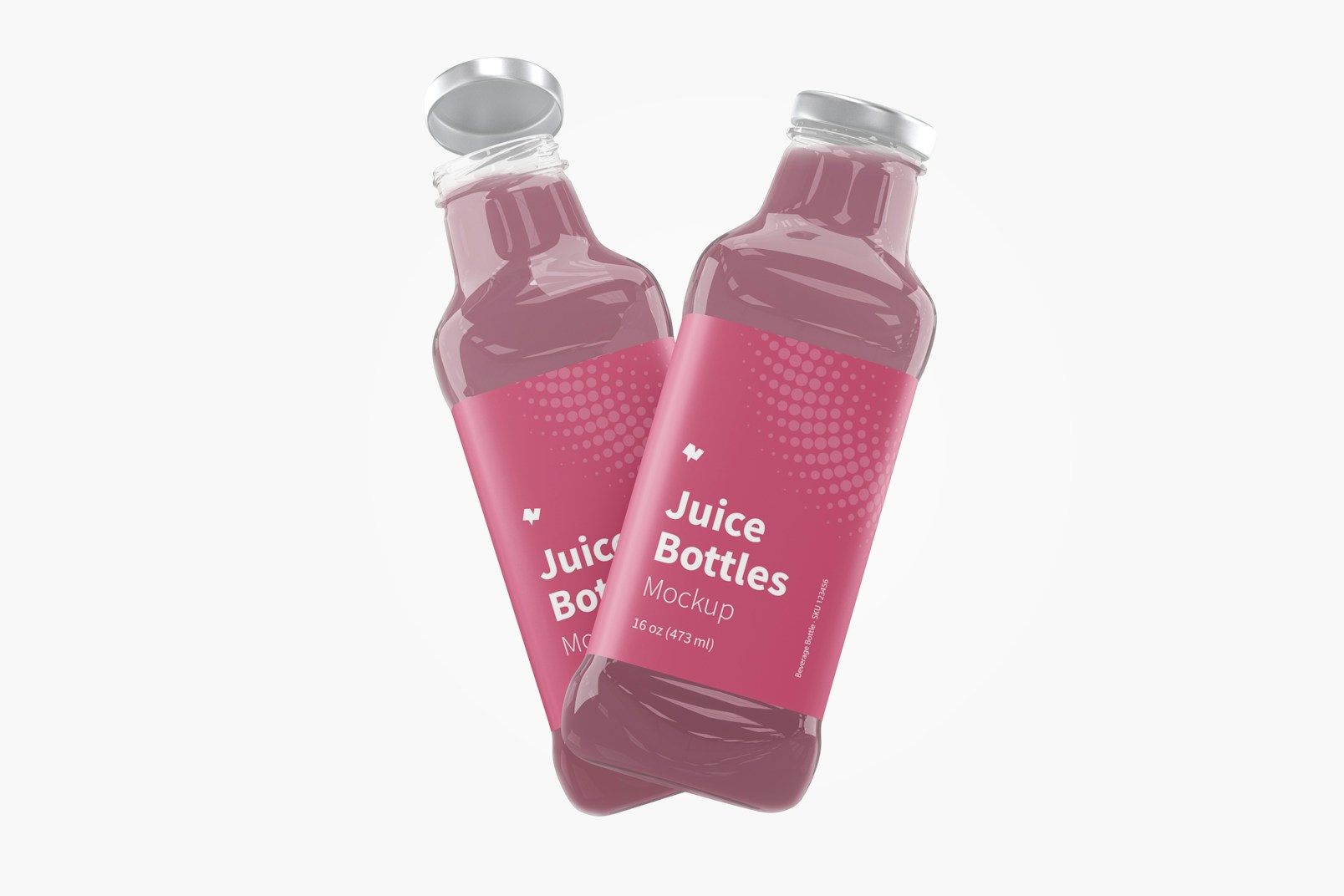 16 oz Glass Juice Bottle Mockup, Floating
