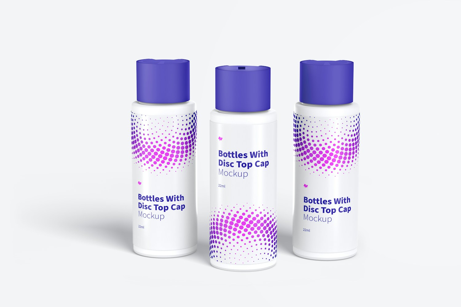 22ml Plastic Bottles With Disc Top Cap Mockup 22ml Plastic Bottles With Disc Top Cap Mockup