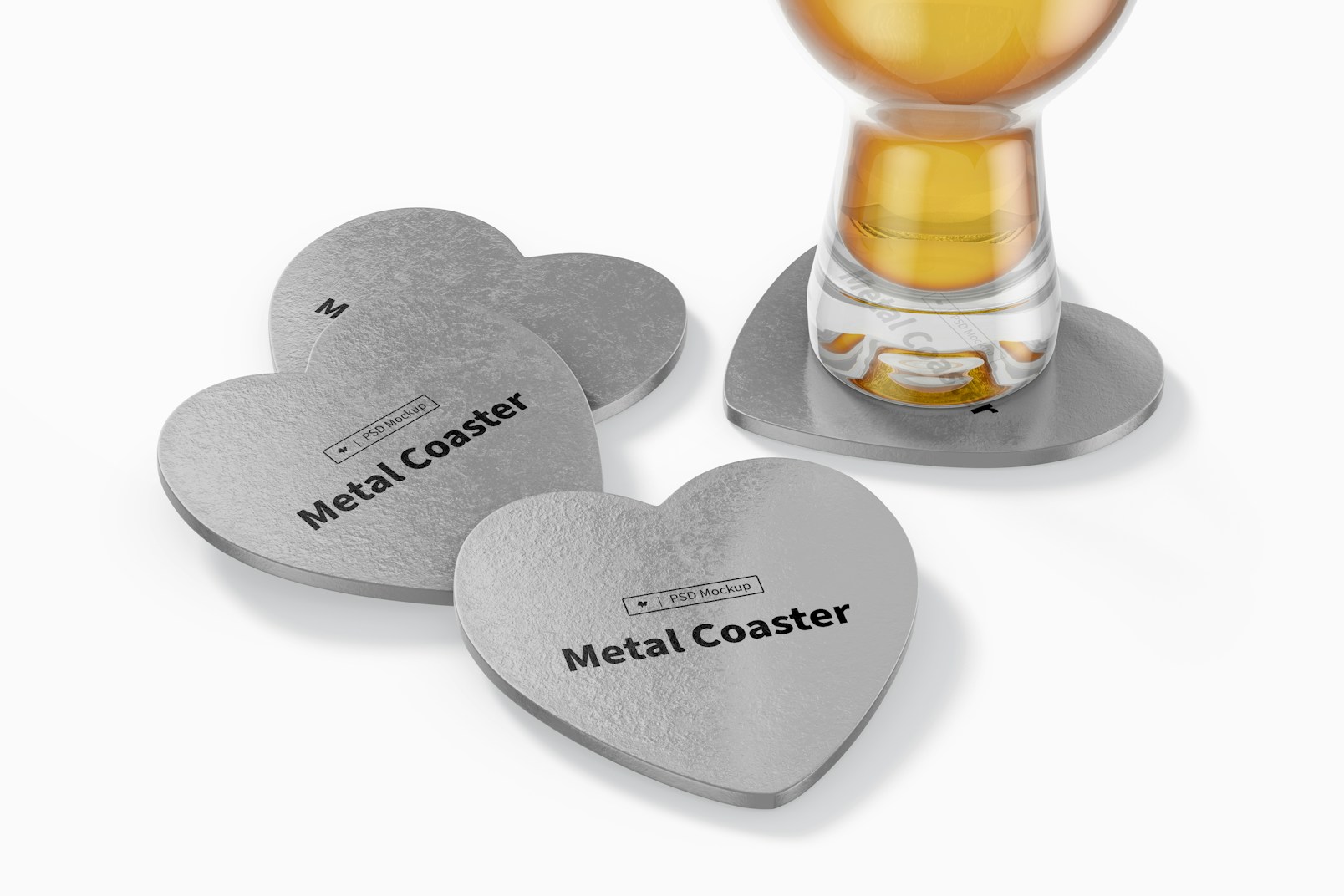 Heart Metal Coasters Mockup