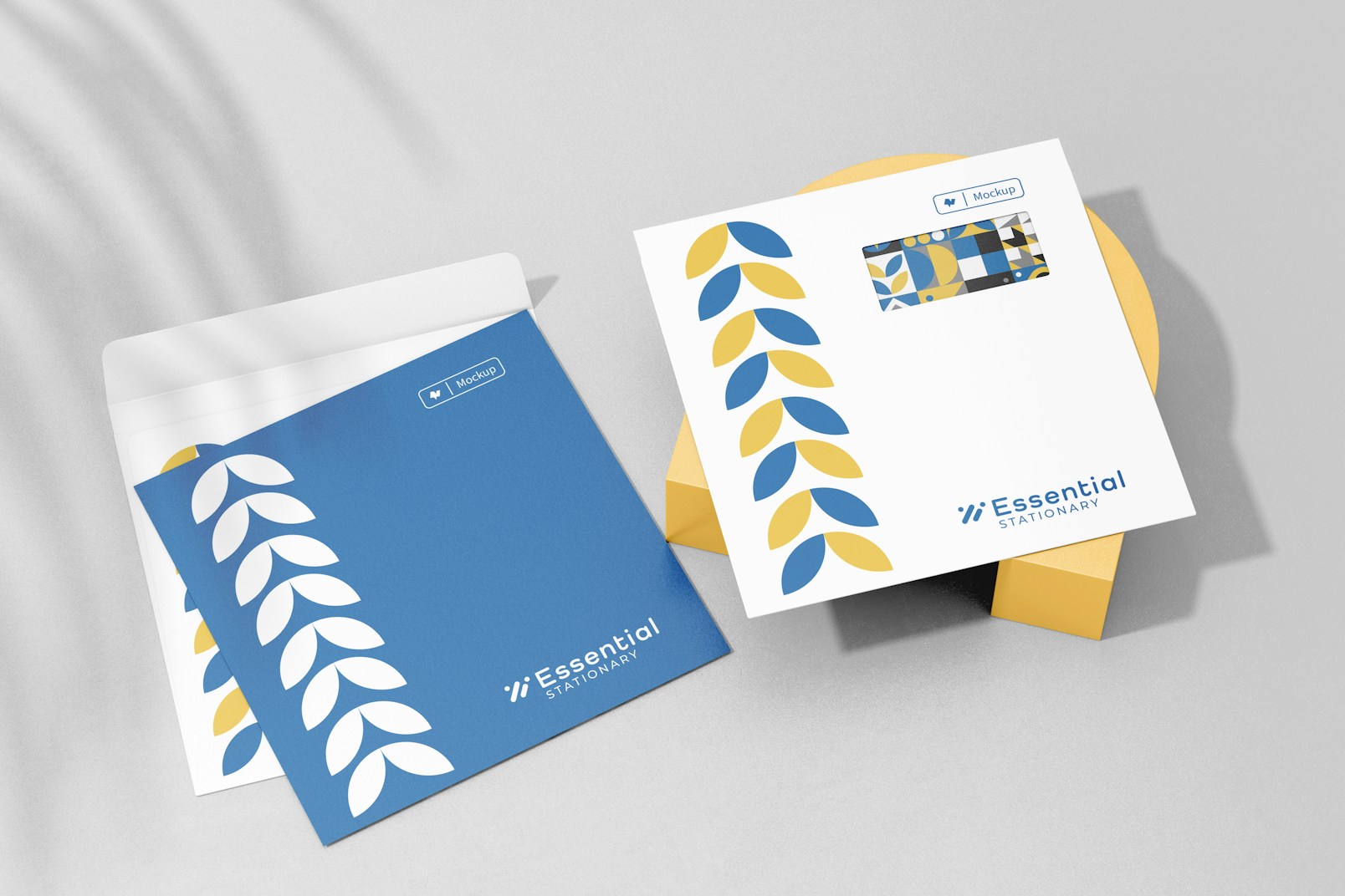 Square Envelopes with Window Mockup, Opened and Closed