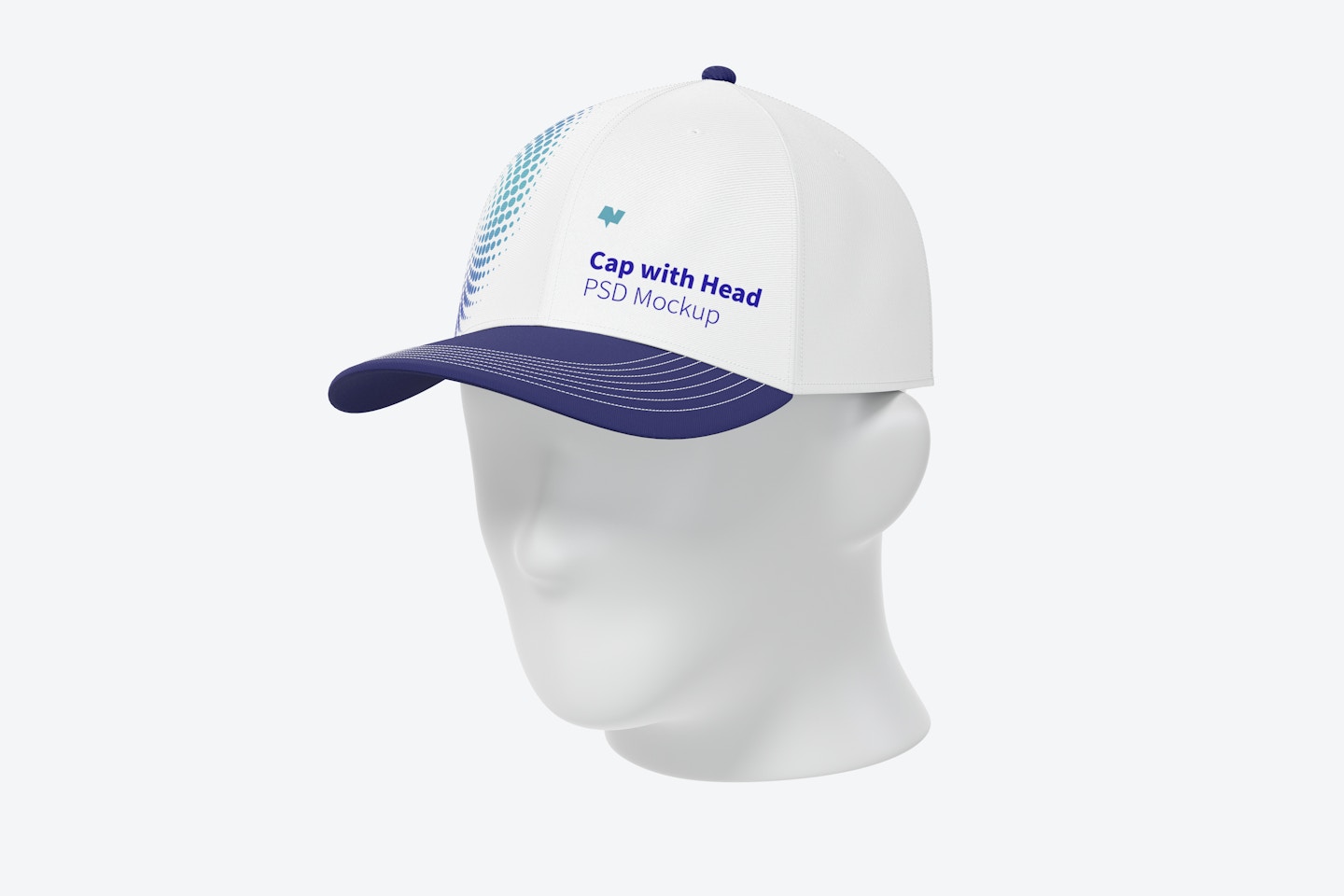 Cap with Head Mockup, 3/4 Front Right View