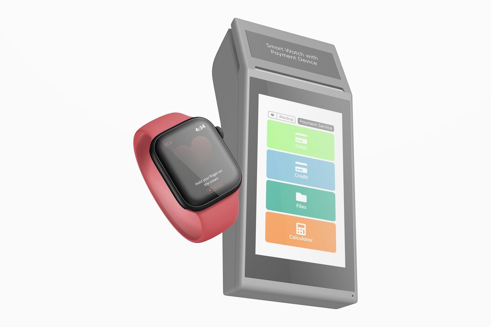 Smartwatch with Payment Device Mockup, Floating