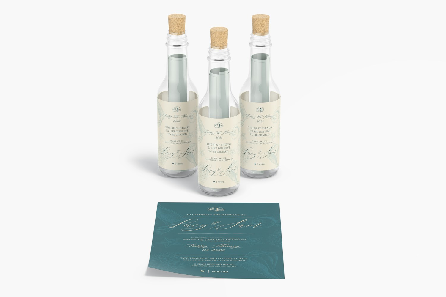 Wedding Invitations in a Bottle Mockup, Front View