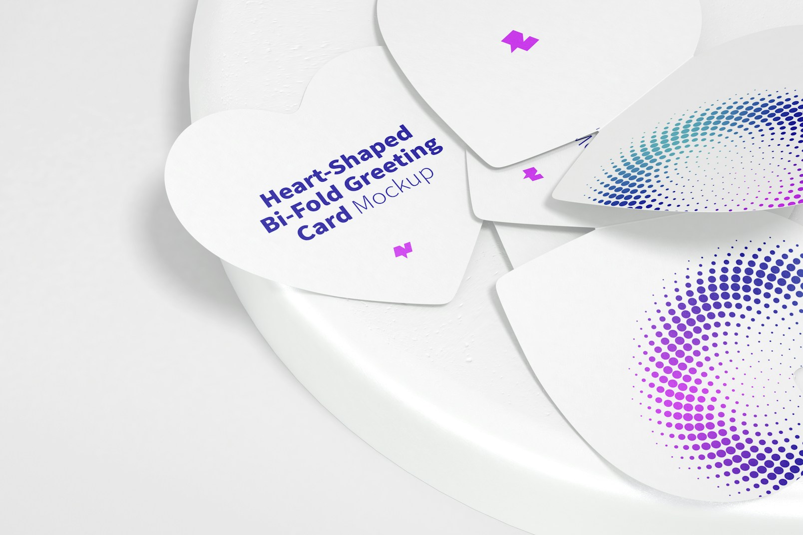 Heart-Shaped Bi-Fold Greeting Cards Mockup with Stone