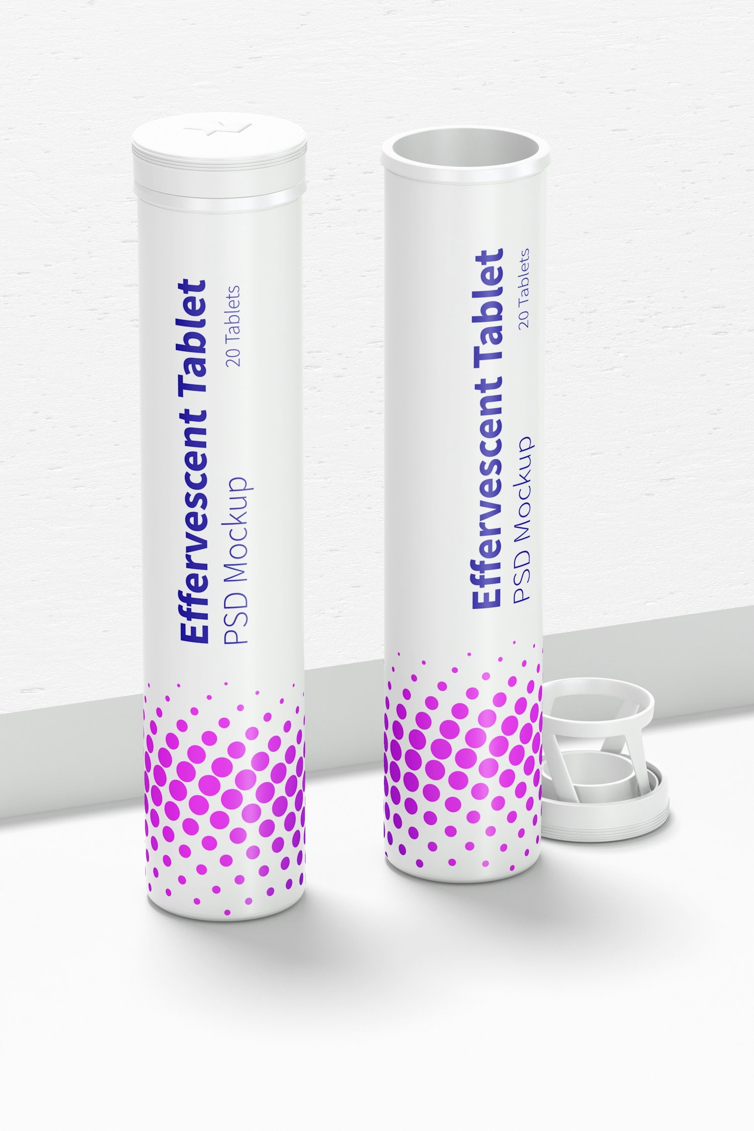 Effervescent Tablet Bottles Mockup, Front View Effervescent Tablet Bottles Mockup, Front View