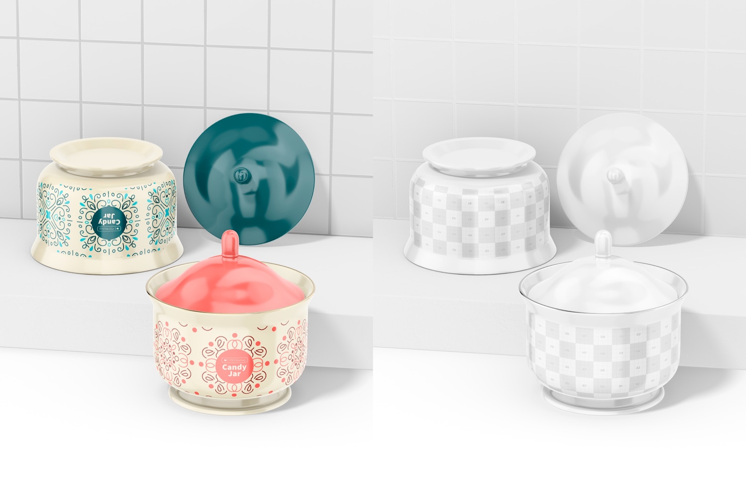 Ceramic Candy Jar Mockup, Leaned