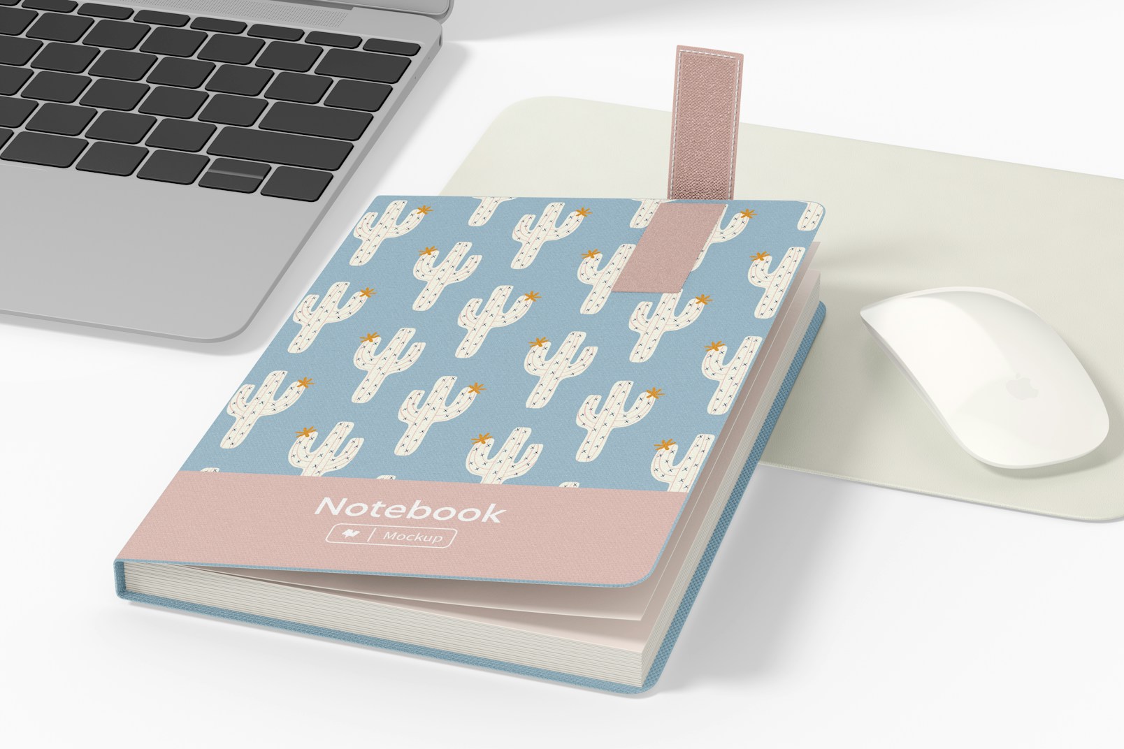 Notebook With Top Flap Mockup, On Desk