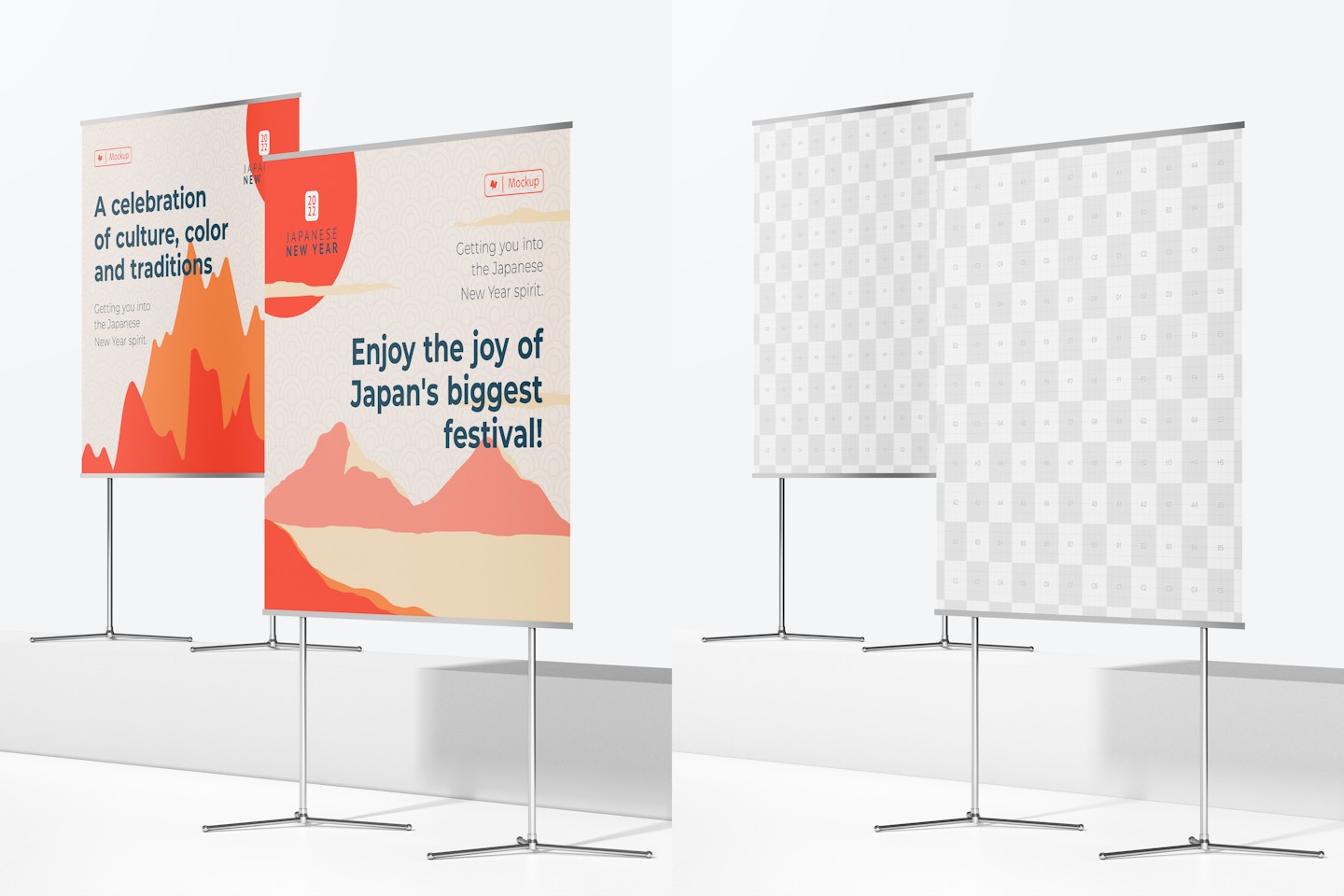 Horizontal Banner Stands Mockup, Low Angle View