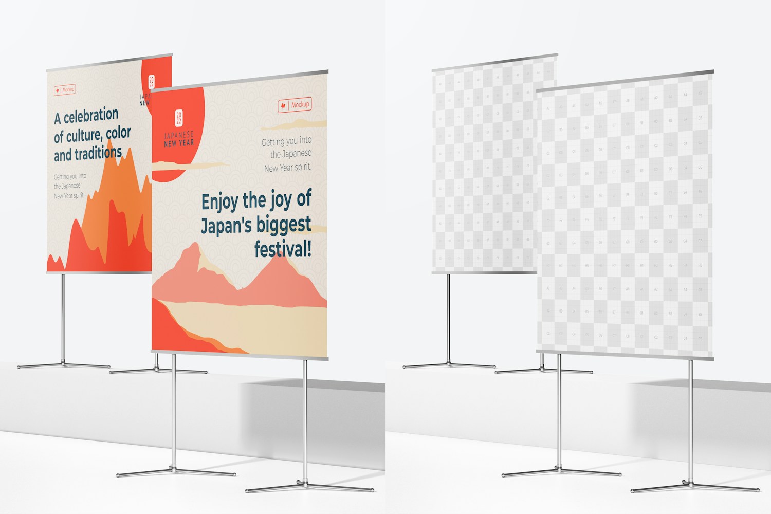 Horizontal Banner Stands Mockup, Low Angle View