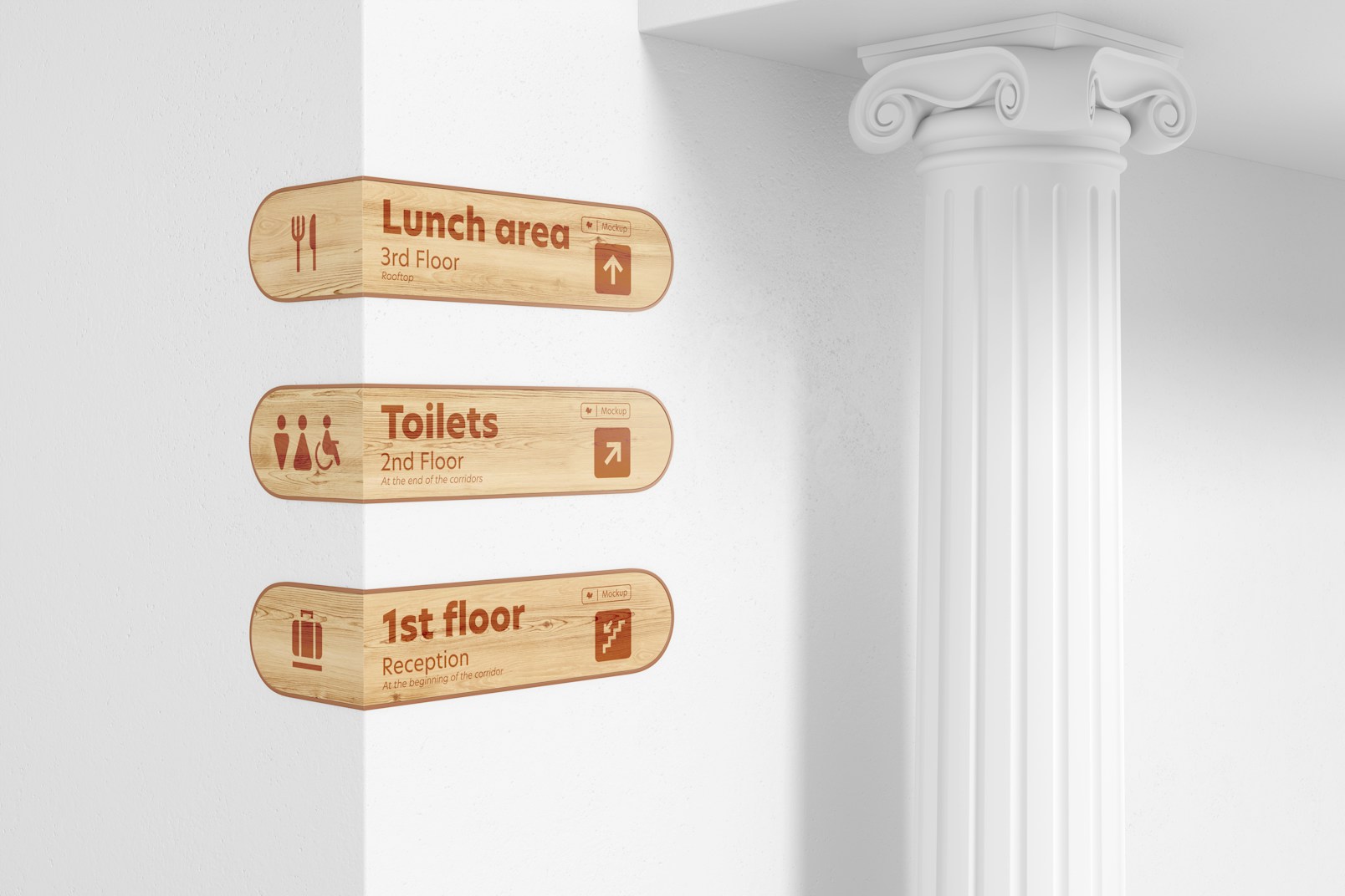 Wood Wall Signs Mockup, Left View