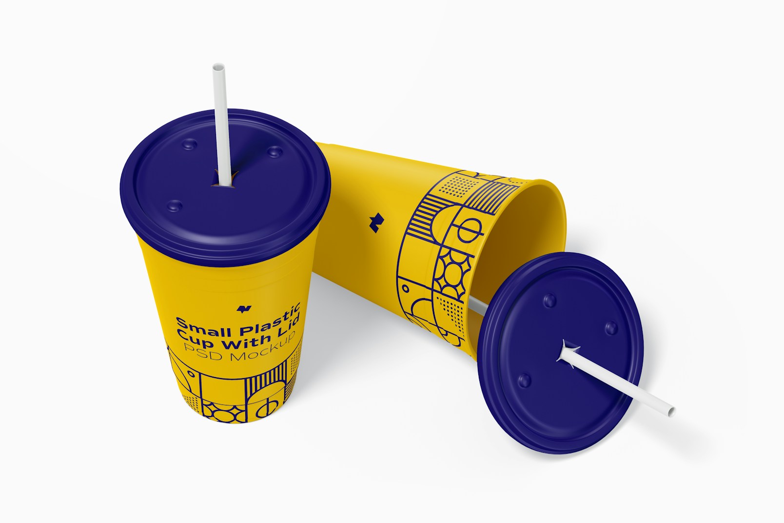 Small Plastic Cup with Lid Mockup, Dropped