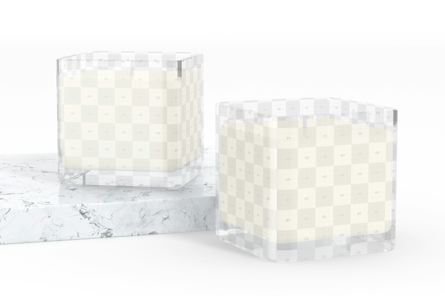 Squared Glass Candle Jars Mockup, Perspective