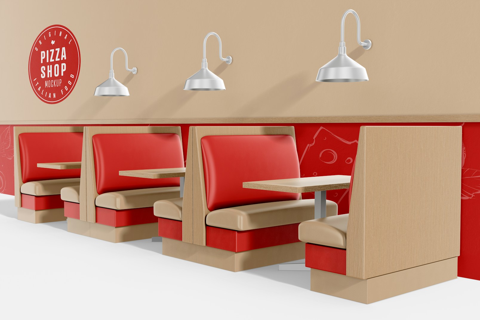 Pizza Shop Chair and Table Scene Mockup, Left View