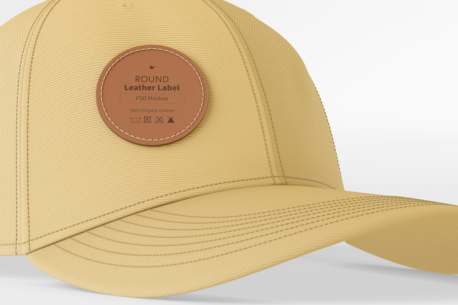Round Leather Label on Cap Mockup