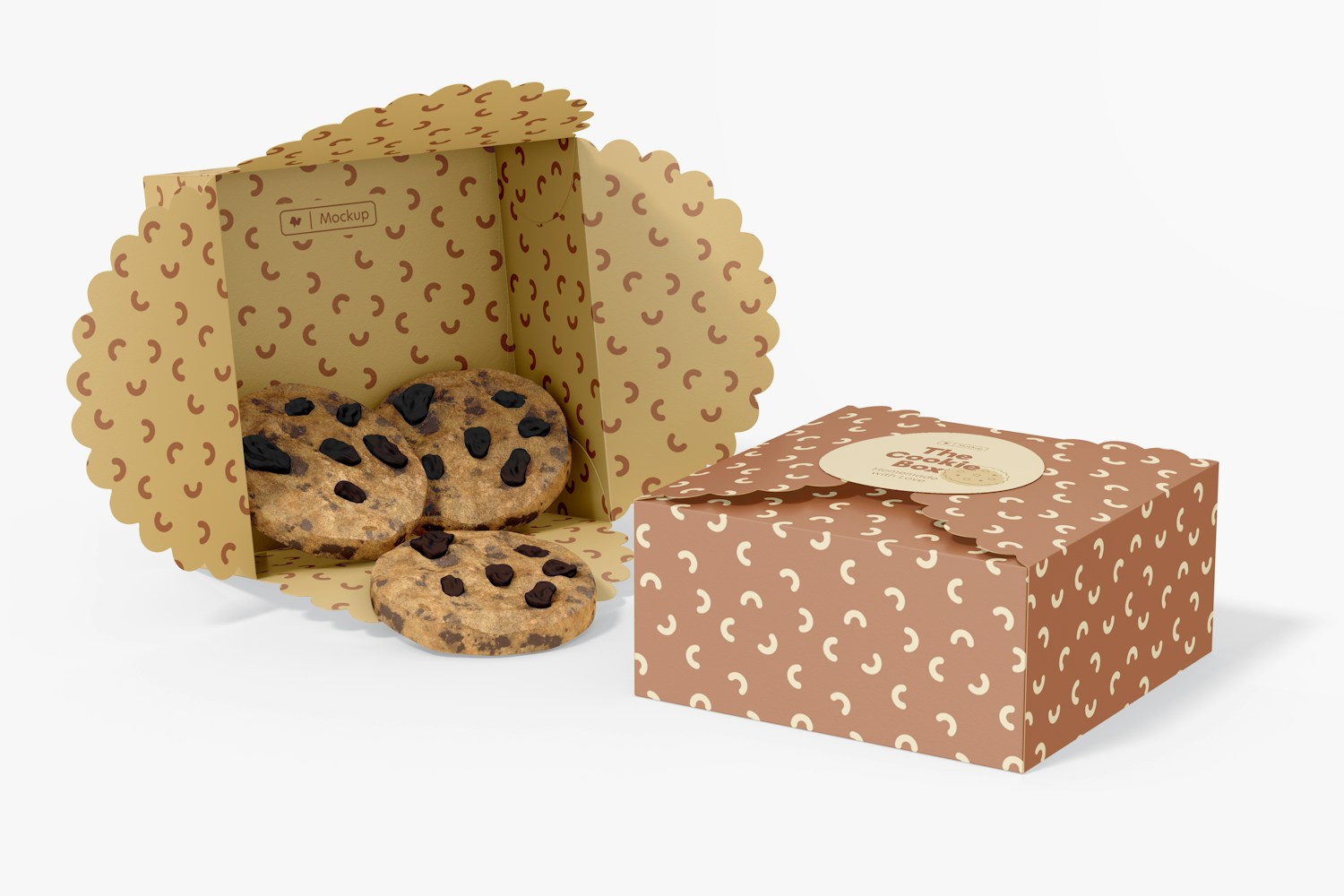 Boxes with Die Cut Edges Mockup, Opened and Closed