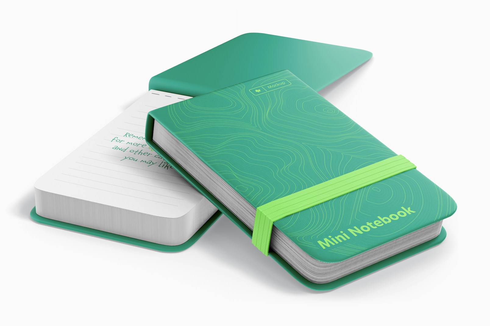 Mini Notebook with Elastic Band Mockup, Stacked