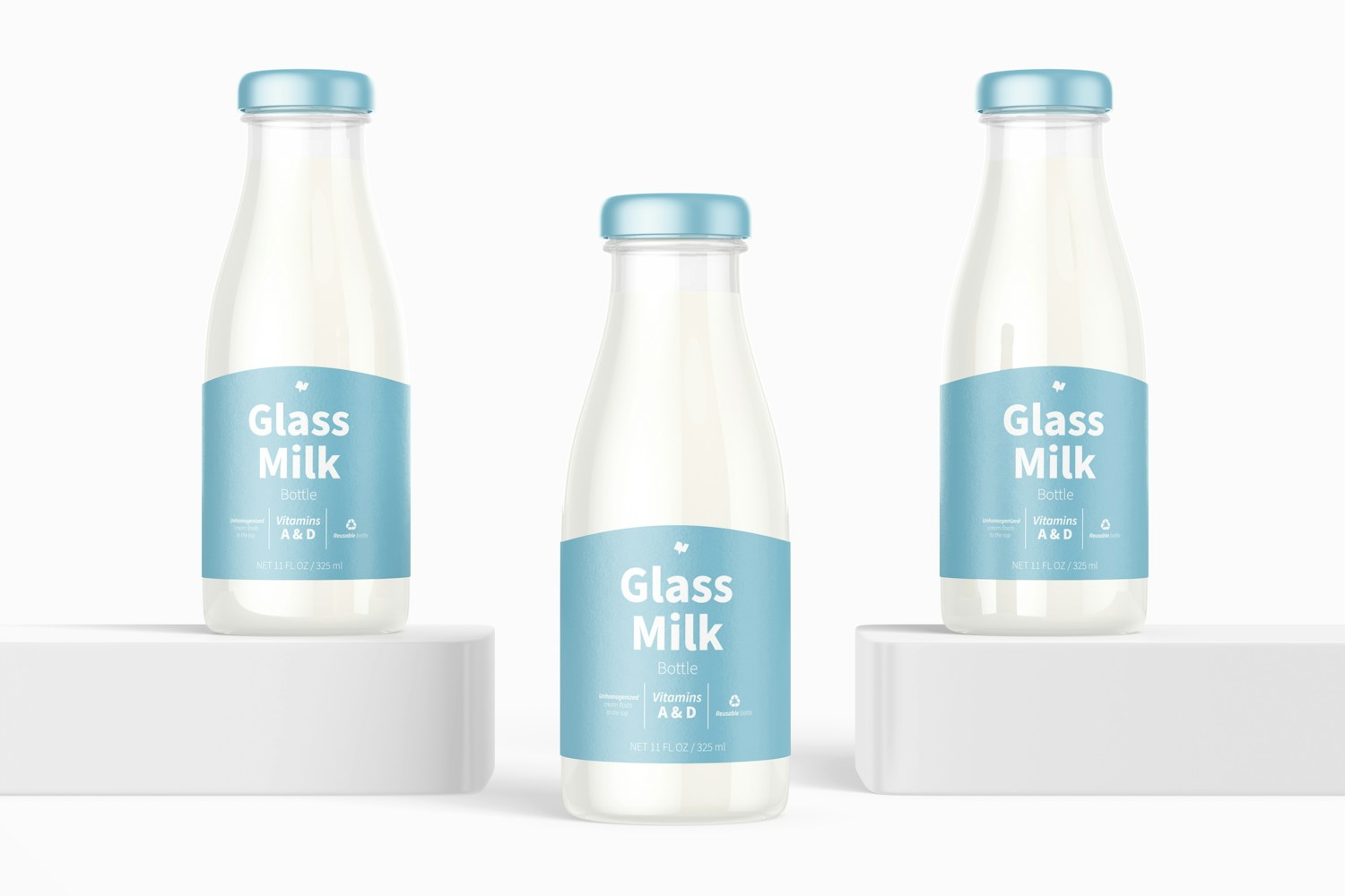 11 oz Glass Milk Bottles Set Mockup