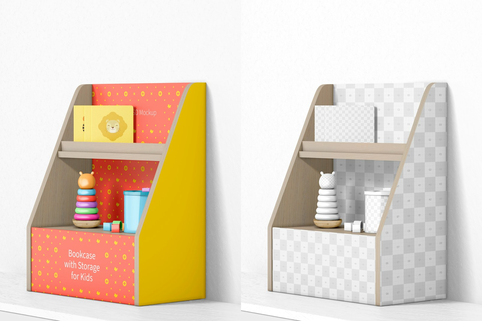 Bookcase with Storage for Kids Mockup, Right View