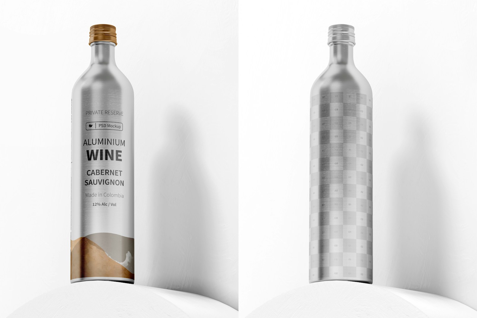 Aluminium Wine Bottle Mockup, Low Angle View