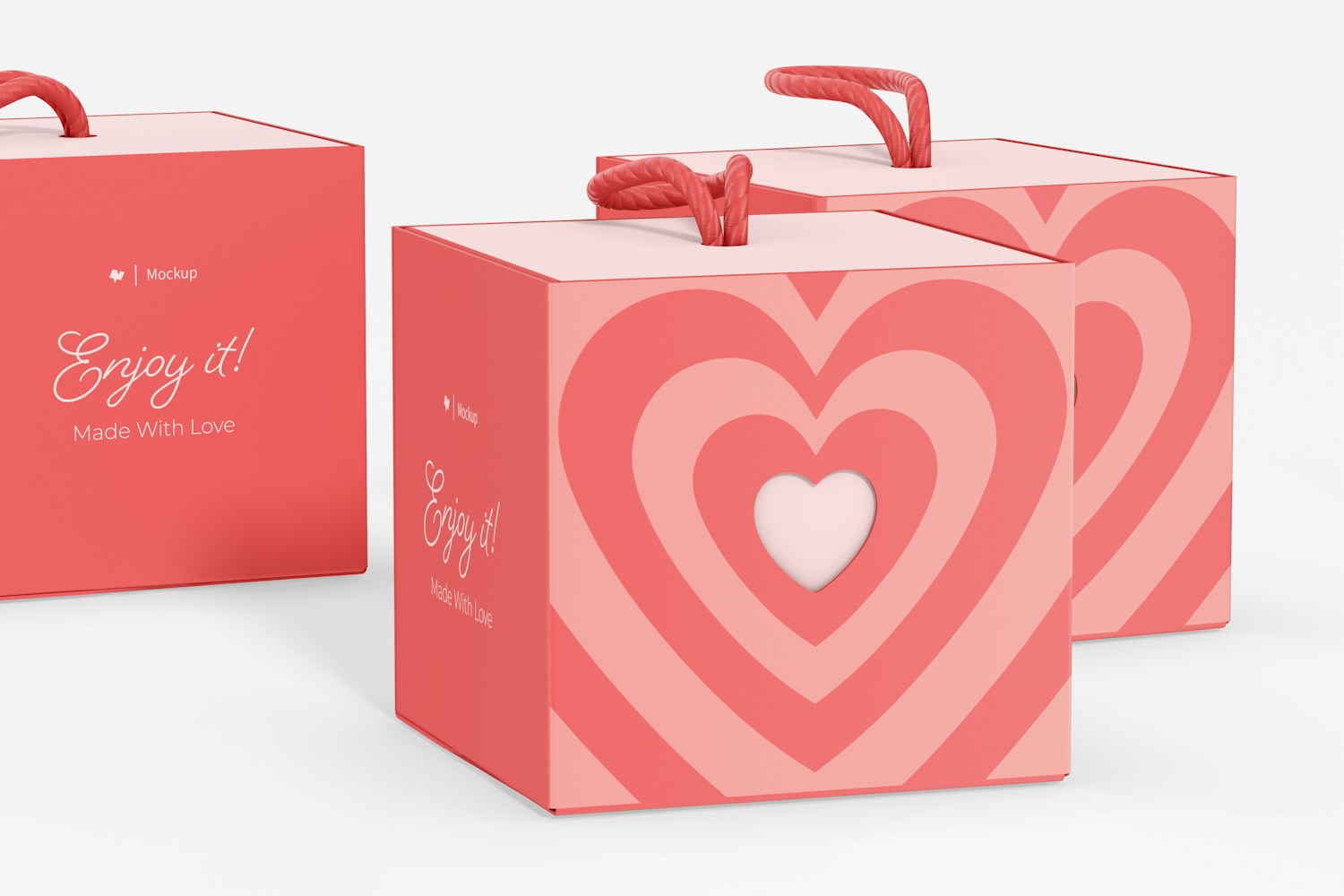 Kraft Cube Boxes With Heart Mockup