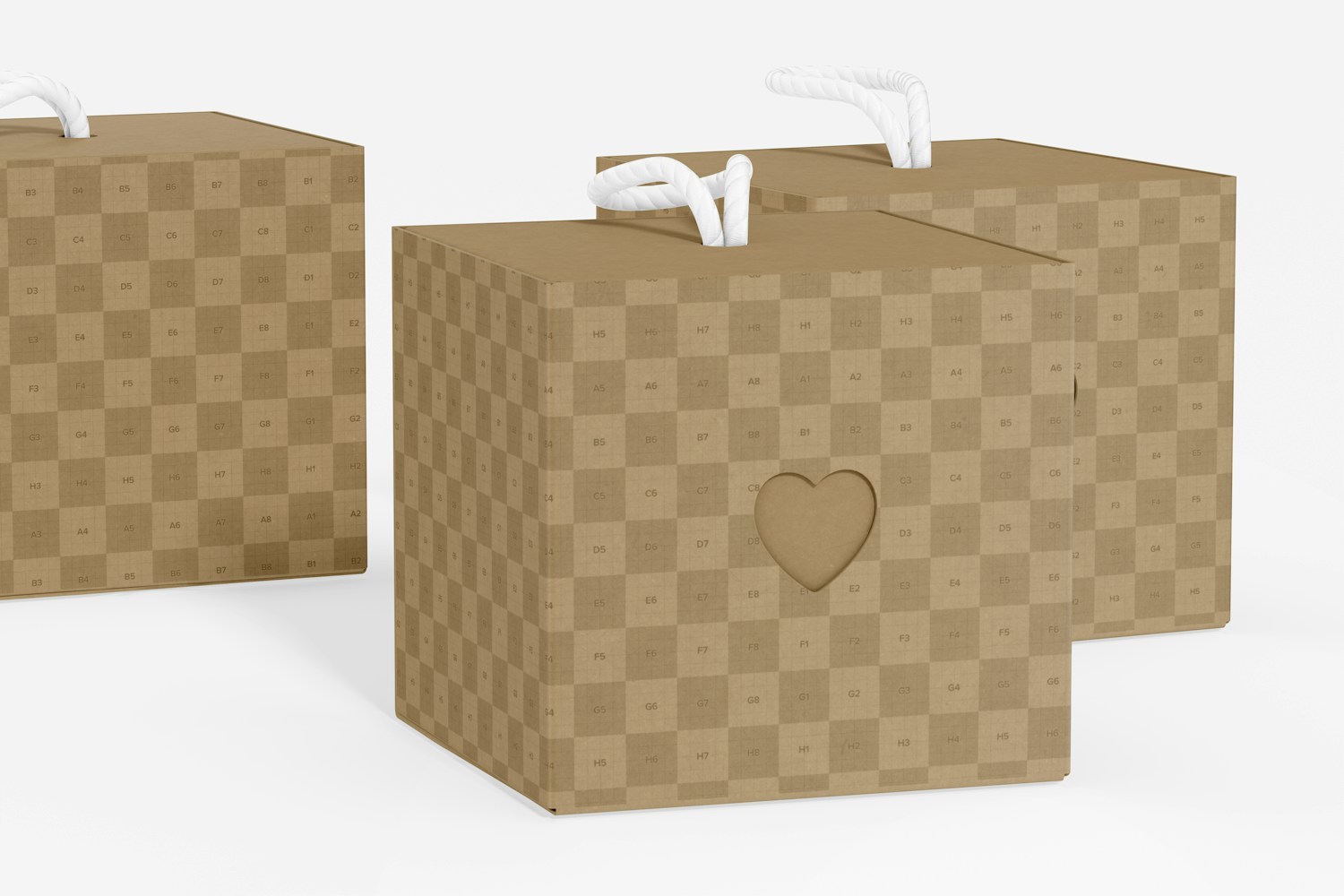 Kraft Cube Boxes With Heart Mockup