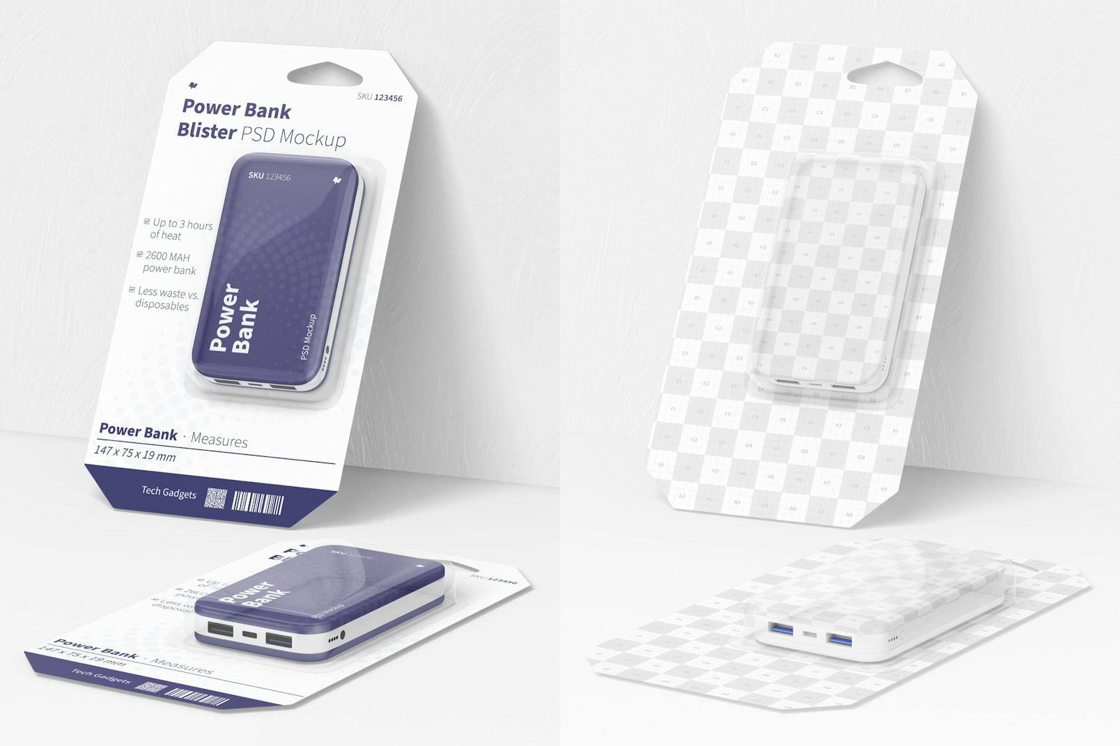 Power Bank Blisters Mockup, Leaned and Dropped