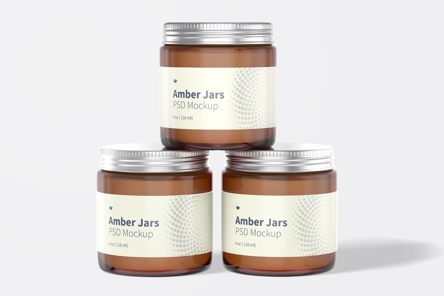 Amber Jars with Metallic Cap Mockup, Front View