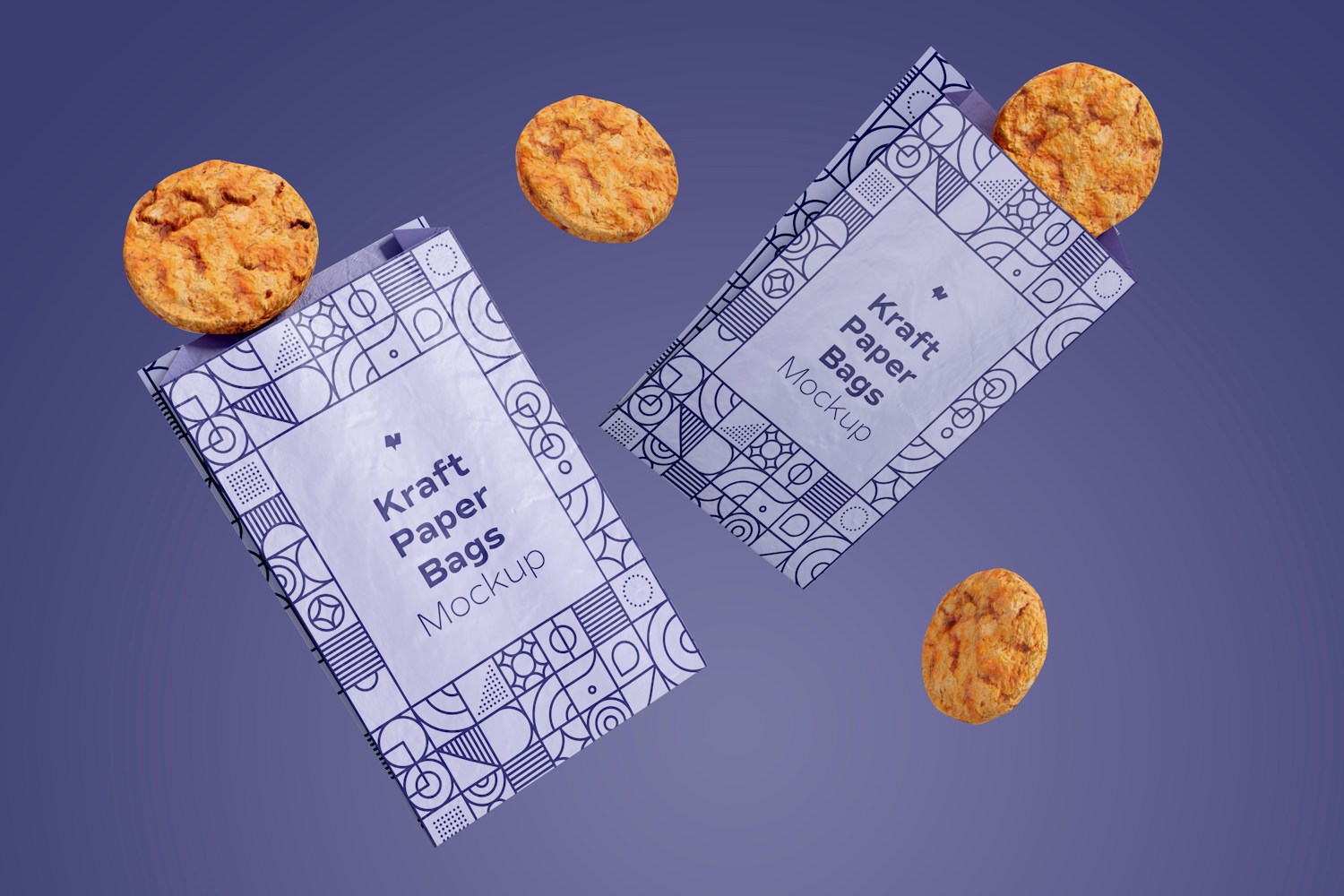Kraft Paper Bags With Cookies Mockup, Falling